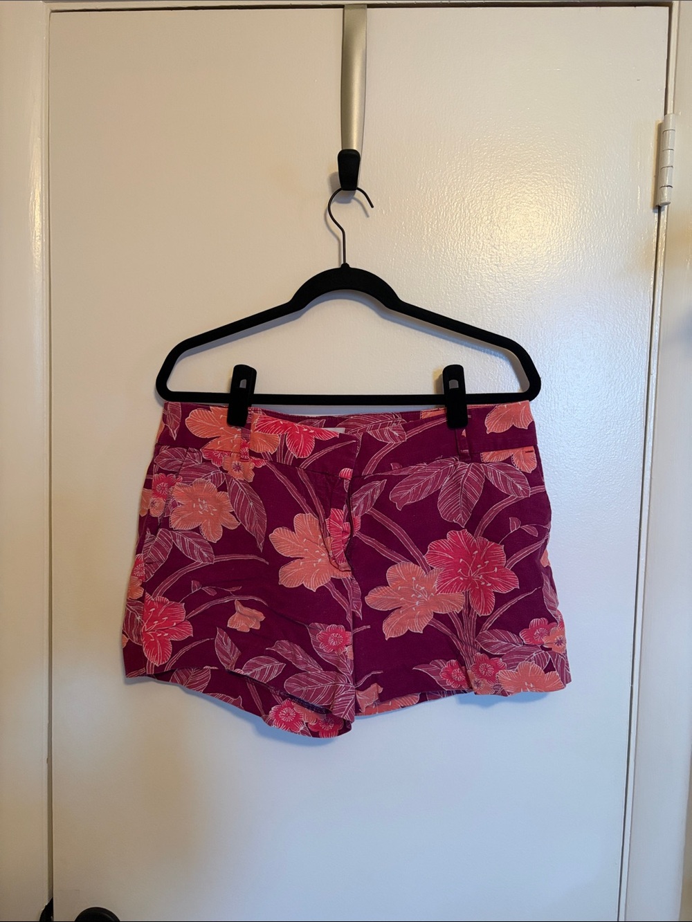 LOFT Linen Floral Shorts in Magenta and Coral
